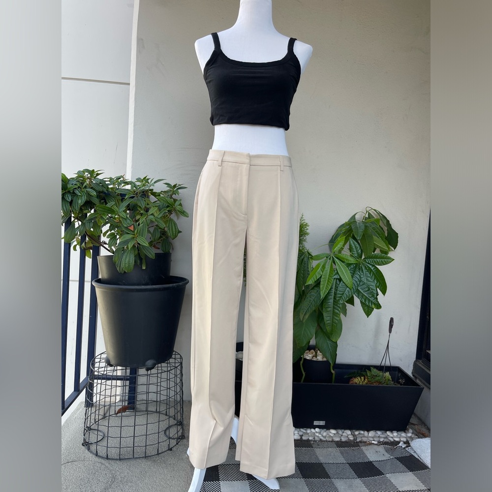 🌿 NA-KD Fashion Straight Leg Pants with Side Slits and Pockets in Cream Be…